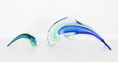  2 MURANO STYLE GLASS DOLPHIN 371a80