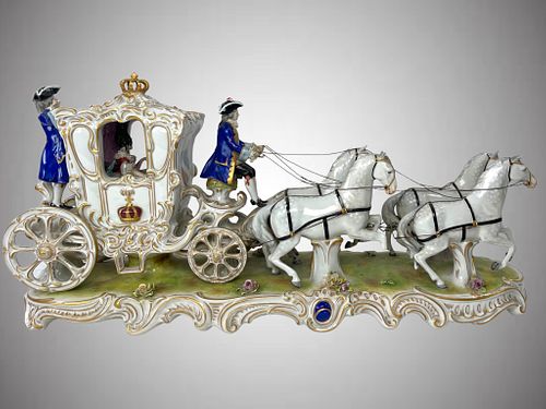 LARGE DRESDEN PORCELAIN HORSE CARRIAGE 3720a3