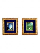 PAIR OF ENAMELED GOLD FRAMED PICTURES 37210c