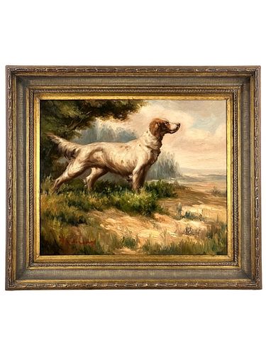 19TH C FRENCH HUNTING DOG OIL ON 37241d