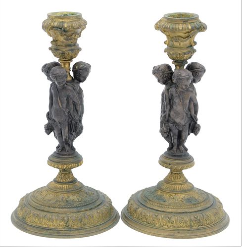 A PAIR OF BRONZE AND GILT BRONZE 374ee6