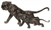 TWO LARGE JAPANESE BRONZE TIGERSTwo