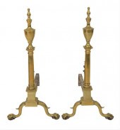 A PAIR OF CHIPPENDALE BRASS AND IRONSA