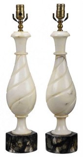 PAIR OF CARVED MARBLE LAMPSprobably