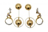 TWO PAIRS OF 18 KARAT YELLOW GOLD EARRINGSTwo