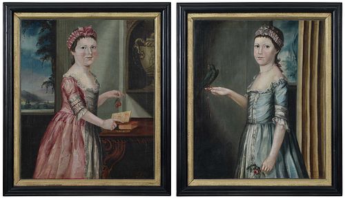 PAIR OF PORTRAITS OF YOUNG GIRLS American British 375c75