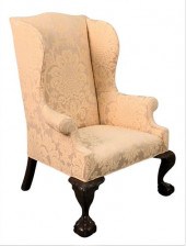 CHIPPENDALE STYLE MAHOGANY UPHOLSTERED