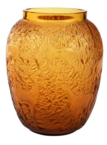 LALIQUE AMBER GLASS BICHES VASEFrench  3762f5