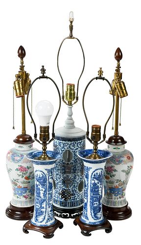 FIVE CHINESE EXPORT VASES CONVERTED 376314