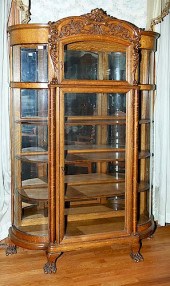 CURVED GLASS OAK CHINA CABINET PROBABLY