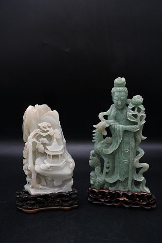 TWO LARGE CARVED CHINESE JADE PIECESTwo 373ea9