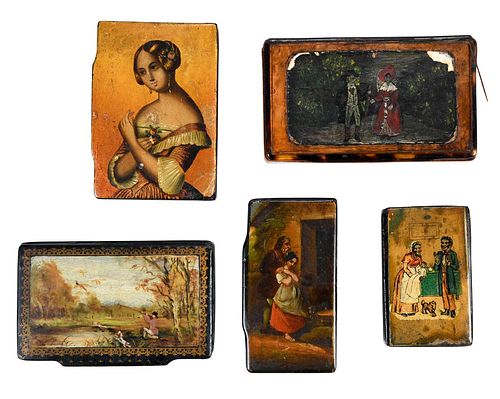 GROUP OF FIVE PAINT DECORATED MINIATURE 3742e0