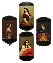 FOUR BLACK LACQUERED CIGAR CASES WITH