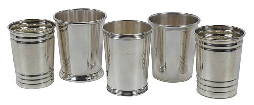 THREE STERLING MINT JULEP AND TWO 3744c0