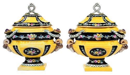 PAIR OF YELLOW SEVRES STYLE COVERED 374600