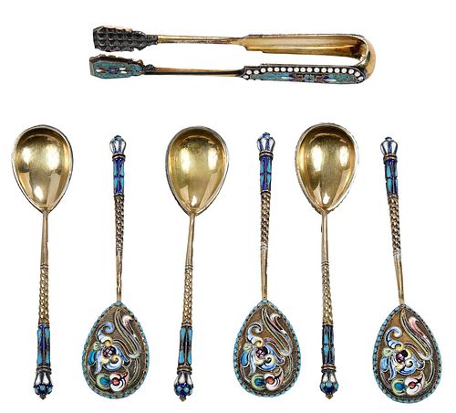 SEVEN RUSSIAN SILVER AND ENAMEL 374613