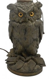 OWL LAMPOwl Lamp, having glass eyes,