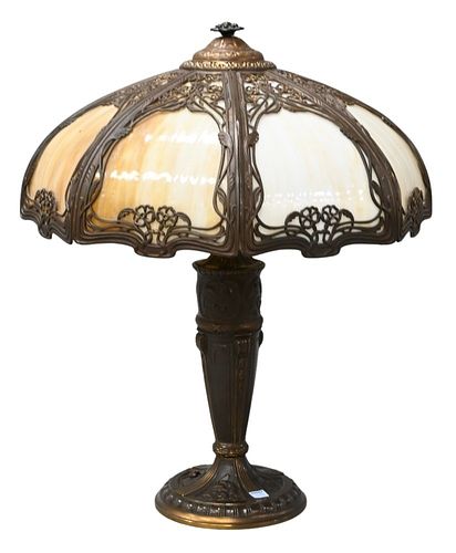 EIGHT PANEL SLAG GLASS LAMP HEIGHT 37739c