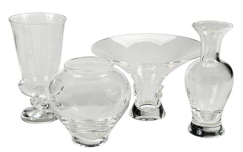 FOUR STEUBEN CLEAR GLASS VASES20th 37750d