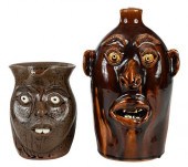 TWO SOUTHERN POTTERY FACE JUGS21st century,