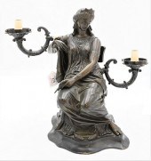 FIGURAL BRONZE LAMP, MODELED AS SEATED