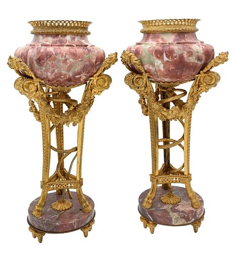 PAIR OF FRENCH ORMOLU MOUNTED MARBLE