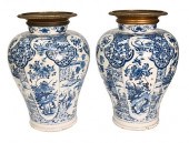 PAIR OF LARGE DELFT BALUSTER VASES,