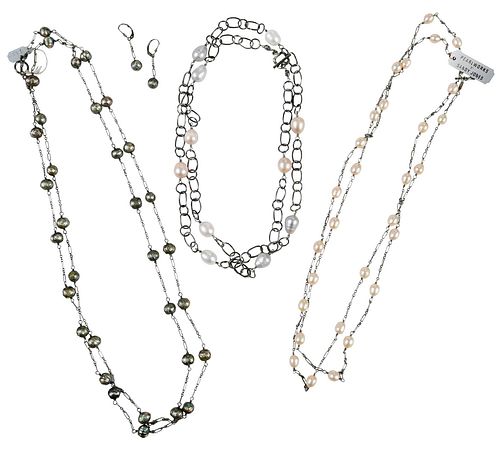 FOUR PIECES SILVER PEARL JEWELRYnecklaces  3780e3