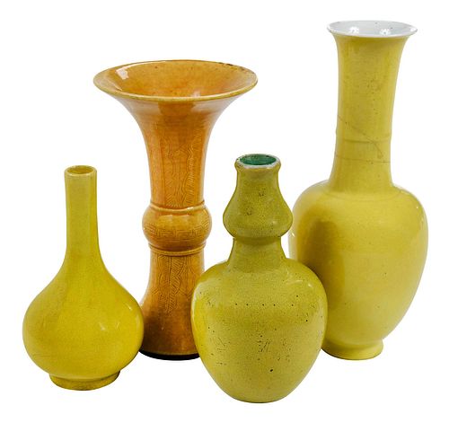 FOUR CHINESE YELLOW GLAZED PORCELAIN 37835d