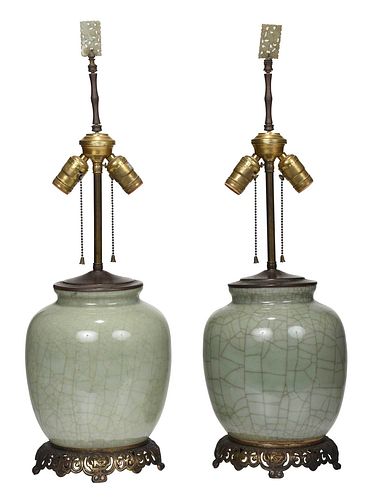 PAIR OF CHINESE CRACKLE CELADON 37836a