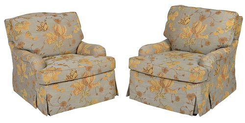 PAIR MODERN BLUE AND YELLOW UPHOLSTERED 37878d