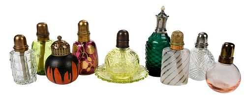 NINE FRENCH GLASS AND POTTERY PERFUME 37879f