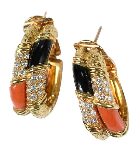 18KT GEMSTONE EARRINGScoral and 37884d