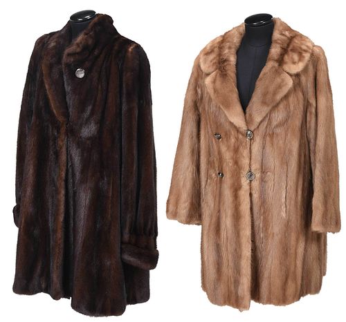 TWO MID LENGTH BROWN MINK COATS20th 37888a