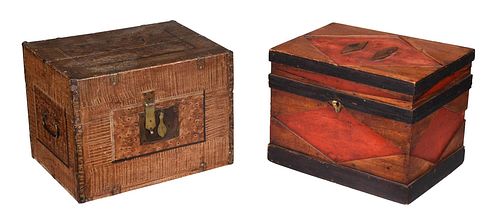 TWO PAINT DECORATED FOLK ART BOXES19th 376470