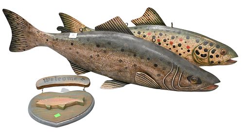 TWO LARGE TIN OR TOLE PAINTED FISH 376798