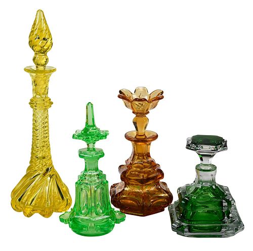 FOUR MOLDED AND CUT GLASS COLORED 376dd7