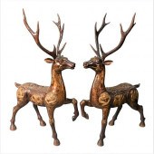 PAIR OF CHINESE BRONZE DEER OR STAG,