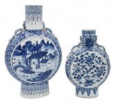 TWO CHINESE BLUE AND WHITE MOON FLASKS,