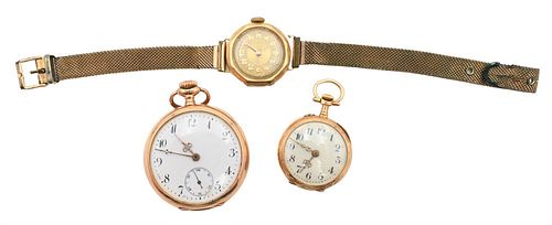 THREE GOLD WATCHES, TO INCLUDE