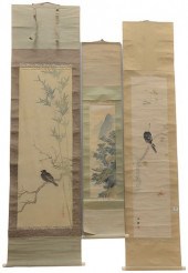 THREE CHINESE SCROLLS, WATERCOLOR DEPICTING
