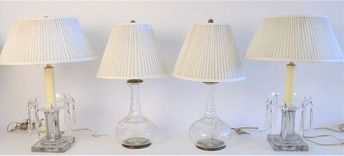 TWO PAIRS OF CUT GLASS TABLE LAMPS  37a148