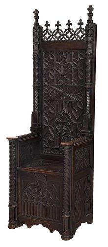 GOTHIC STYLE CARVED OAK THRONE 37a188