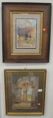 TWO FRAMED ITALIAN LANDSCAPES, ONE BY