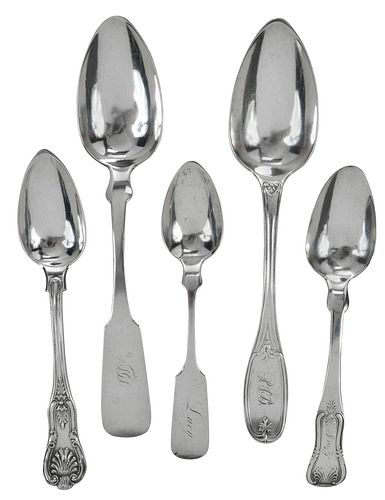 FIVE CHARLESTON COIN SILVER SPOONS  37a3bc