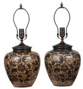 PAIR OF ASIAN POTTERY VASES CONVERTED