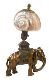 GILT METAL ELEPHANT LAMP WITH MOLLUSK
