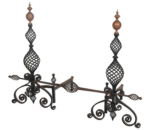 LARGE PAIR WROUGHT IRON AND BRASS 37a75a