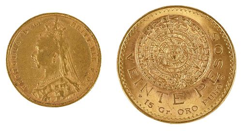 TWO GOLD COINS1959 Mexican 20 Peso  37a7ce