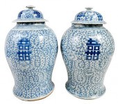 NEAR PAIR LARGE CHINESE BLUE AND WHITE